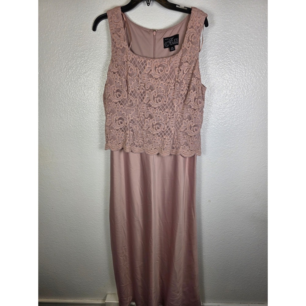 Alex Evenings Petite 14P Lace Bodice Sleeveless Maxi‎ Gown Mauve Pink
